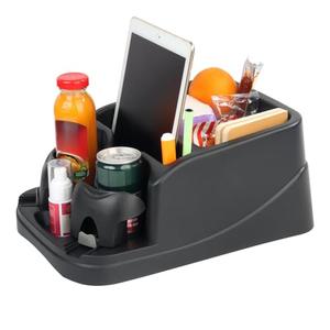 Big Center Console for Cars, Trucks, Minivans, SUVs, with 2 Adjustable Cup Holders for Car, Back Bench and Front Seat or Floor, Universal Center Console Organizer (Black)