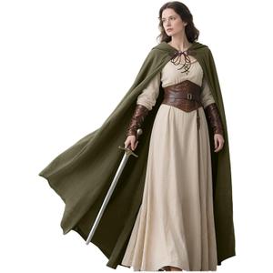 L'VOW Medieval Hooded Cloak Linen Renaissance Cape with Hood - Halloween Hobbit Cosplay Witch Wizard LARP
