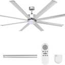 72" Ceiling Fans with Light and Remote, Energy Saving Super Quiet 6-Speed Ceiling Fan with 3CCT Dimmable Light for Farmhouse Gym Garage Indoor Outdoor, 8 Aluminum Blades, Reversible, Silver