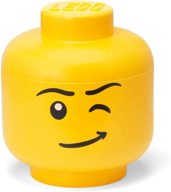 Room Copenhagen, LEGO Storage Head (Large) - Winking Boy - 9.45 x 9.45 x 10.67 inches - Stackable Plastic Storage Box with Lid for Kids' Toy Organizer and Room Decor - Holds 500 Bricks