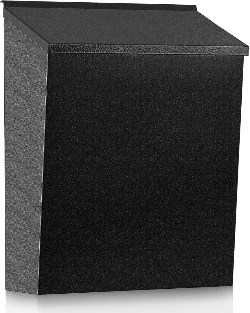 KYODOLED Convenient and Durable Wall Mount Mailbox for Outside, Easy Installation, Ample Storage Space to Accommodate Standard-Sized Letter, Magazine, Check, Black, Drop Box for Home or Apartment (Lock-free-black)