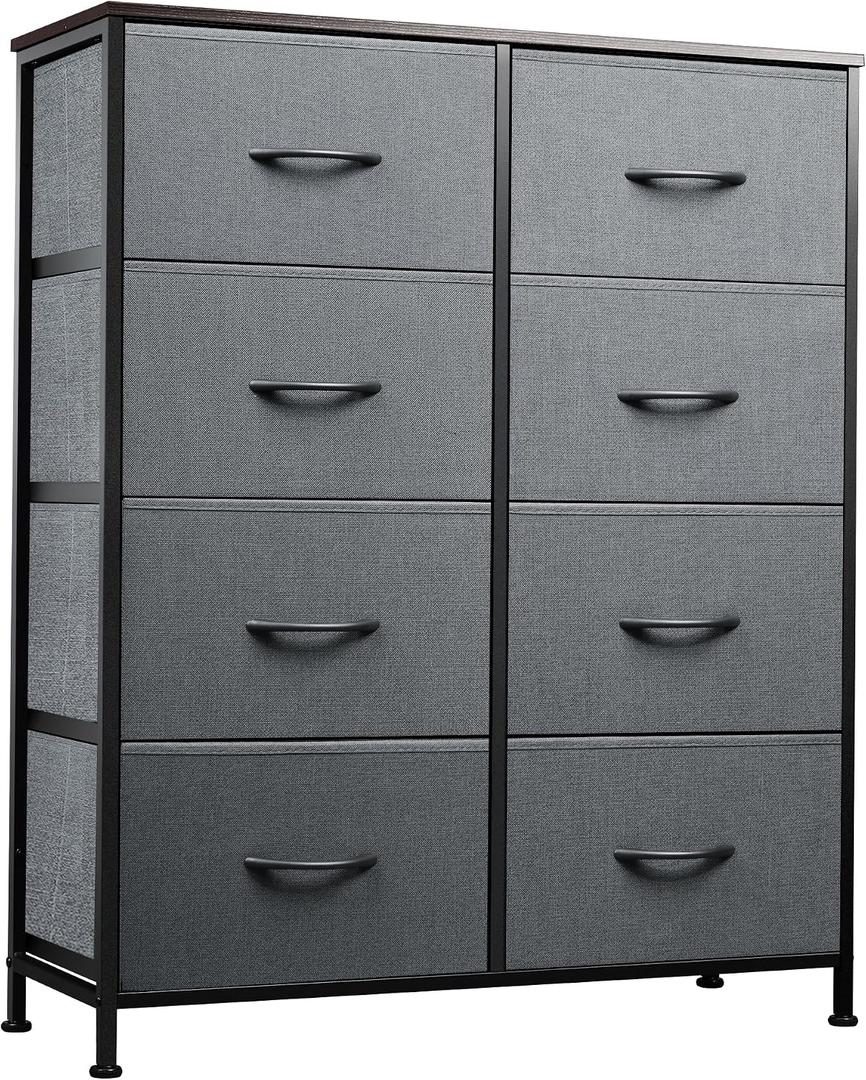 WLIVE Fabric Dresser for Bedroom, Tall Dresser with 8 Drawers, Storage Tower with Fabric Bins, Double Dressers, Chest of Drawers for Closet, Living Room, Hallway, Dark Gray, A-medium Size