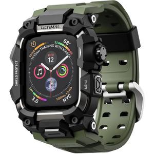 ULTIMAL Rugged Case with Band for Apple Watch 44mm,Compatible with Apple Watch Series SE 3/SE 2/SE Generation/6/5/4, Military Grade Shockproof Bumper Cover for iWatch Tactical Band Men (Army Green, 44mm)