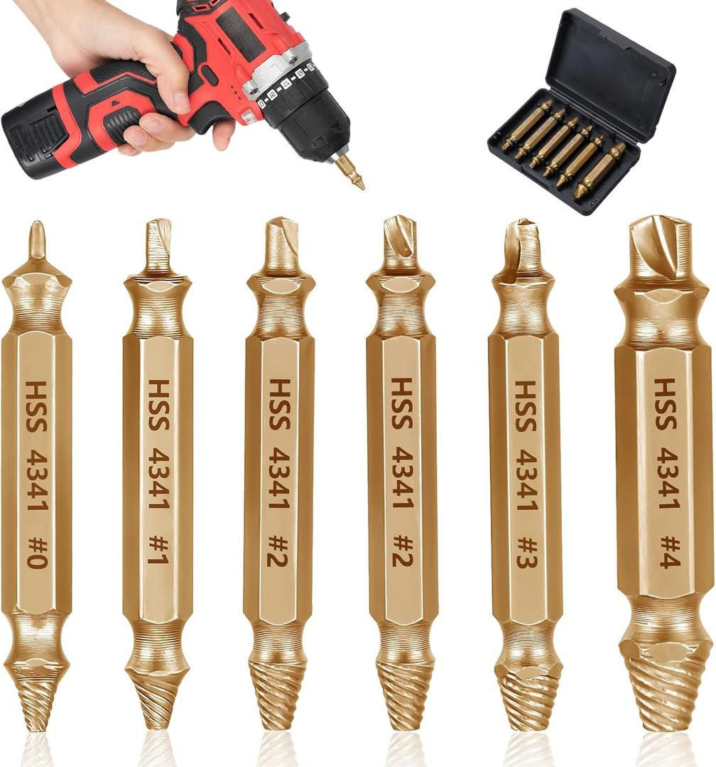 Screw Extractor Set,6 Pcs Gift Screw Remover and Extractor Kit Stripped HSS 2-in-1 Bolts Drill Bit Tools High-Speed Steel Remover for Men Husband Boyfriend Easy Removal of Rusty Broken