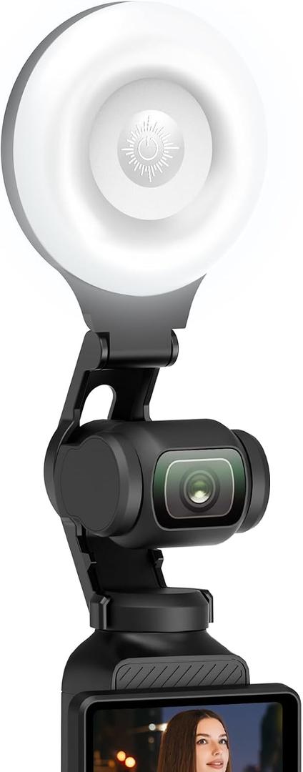 AMAZEAR LED Light for DJI OSMO Pocket 3 Accessories, Auto-Follow Gimbal Selfie Vlog Video Auxiliary Fill Lighting, CRI95, 3-Color Temp 2500-9000K Brightness Adjustable, 2W USB-C (Black)