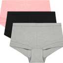 Maidenform Women's Underwear Boy Shorts Pack, 3-Pack, Stretch Cotton Underwear Women Pack, Comfy Boy short Panties for Women (XX-Large, Pink Heather/Grey Heather/Black)