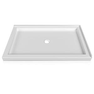 CKB 60 in. L x 32 in. W Double Threshold Center Drain Shower Base, Flat Surface Shower Pan White, Right Side