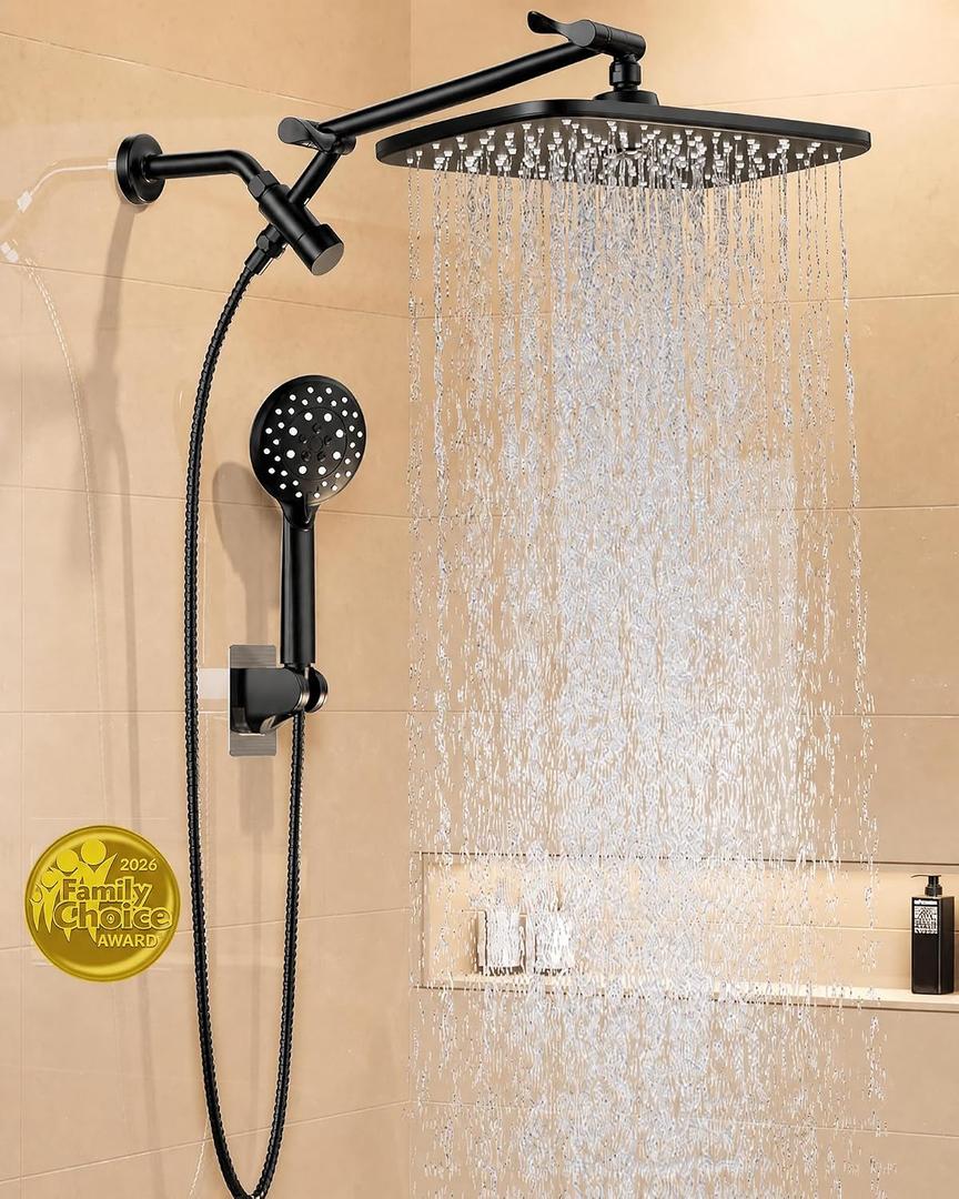 Veken 11.8" High Pressure Shower Head with Handheld, Metal Core Fittings
Handheld Shower Heads with Multi Spray Modes, Rainfall Combo, Detachable Dual Shower, Bathroom Decor, Leak-Proof, Matte Black