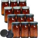 12 Pack 32 oz Amber Mason Jars, Wide Mouth Mason Jars with Lids and Bands and 12 Black Plastic Mason Jar Lids, Canning Jars Used for Canning, Pickling, Juice, Jam, Jelly