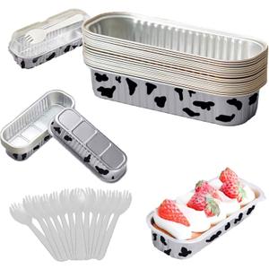 12Pack Mini Loaf Pans with Lids and Spoons, 6.8oz Disposable Rectangle Aluminum Foil Oven Cake Container, Baking Bread Muffin Dessert Tins for Family Gatherings and Picnics (White)