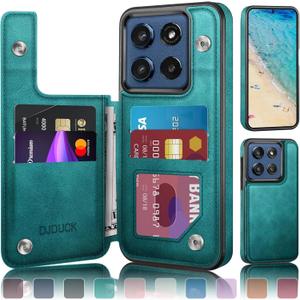 DJDUCK Designed for Moto G Stylus 2025/Stylus 2026 Case Wallet with Card Holder, [Magnetic Clasp Cover] [RFID Blocking Leather Protection] Shockproof Women Men Cases for Moto G Stylus 2025 Blue Green