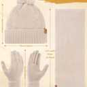 Winter Beanie Hat Scarf Gloves Set for Women Fleece Lined Knit Pom Pom Beanie Neck Scarf Touchscreen Gloves Gift Set (Beige)