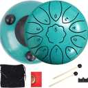 6 Inch 11 Notes Steel Tongue Drum, Engraved Note Rain Drum, Pre-Tuned Handpan Drum with Mallets, Music Score & Storage Bag, Percussion Instrument for Relaxation, Camping & Gift (Green)