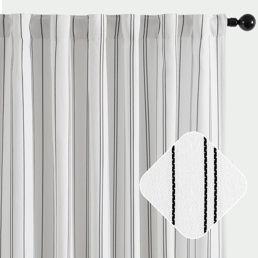Jinchan Black and White Striped Curtains 63 Inch Length for Living Room Bedroom - Pinstripe Privacy Light Filtering Rod Pocket Modern Window Curtains Set 2 Panels (40"W x 63"L (Pack of 2), Chalk Striped| Black)