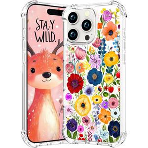 Compatible with iPhone 16 Pro Case Clear Cute for Women - Rugged Phone Cases Funda Protector Cover Skin (Pink Colorful Flower Ocean)