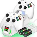 Dual Controller Charger Station with 2x2550mAh Rechargeable Battery Packs for Xbox One/ X/ S/ Elite/ Xbox Series X|S, Charging Dock Kit with 4 Batteries Cover for Xbox One Controller Battery Pack, White