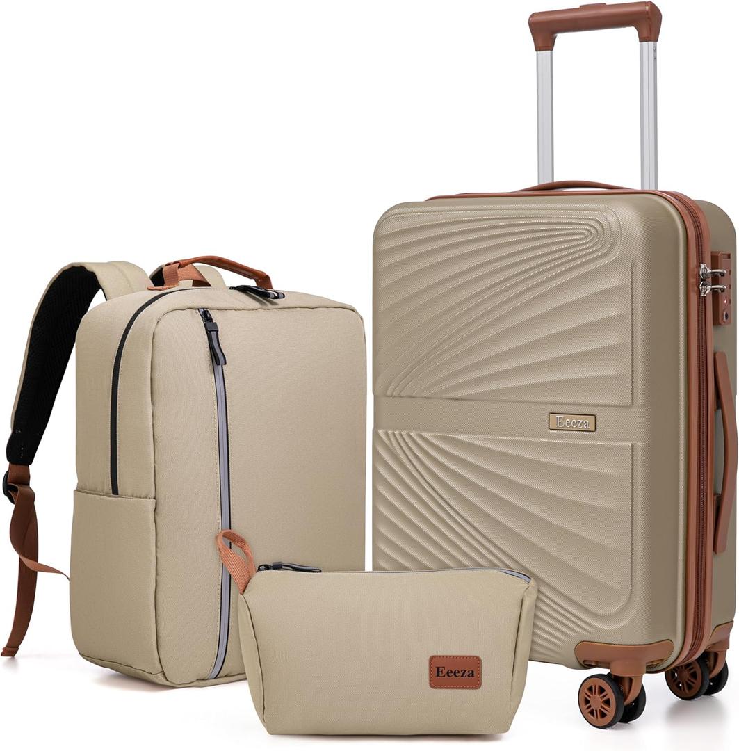 Luggage Sets 3 Piece, Suitcases with Wheels, ABS Hard Case Luggage with TSA Lock Spinner Wheels, Carry On Luggage Set (20inch), Champagne