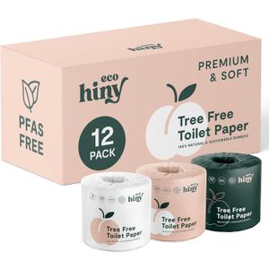 ecoHiny Premium & Soft Bamboo Toilet Paper | 12 Mega Rolls, 3 ply & 350 Sheets | FSC Certified, PFAS Free, BPA Free, Septic Safe | Tree Free Toilet Tissues | Plastic Free Packaging