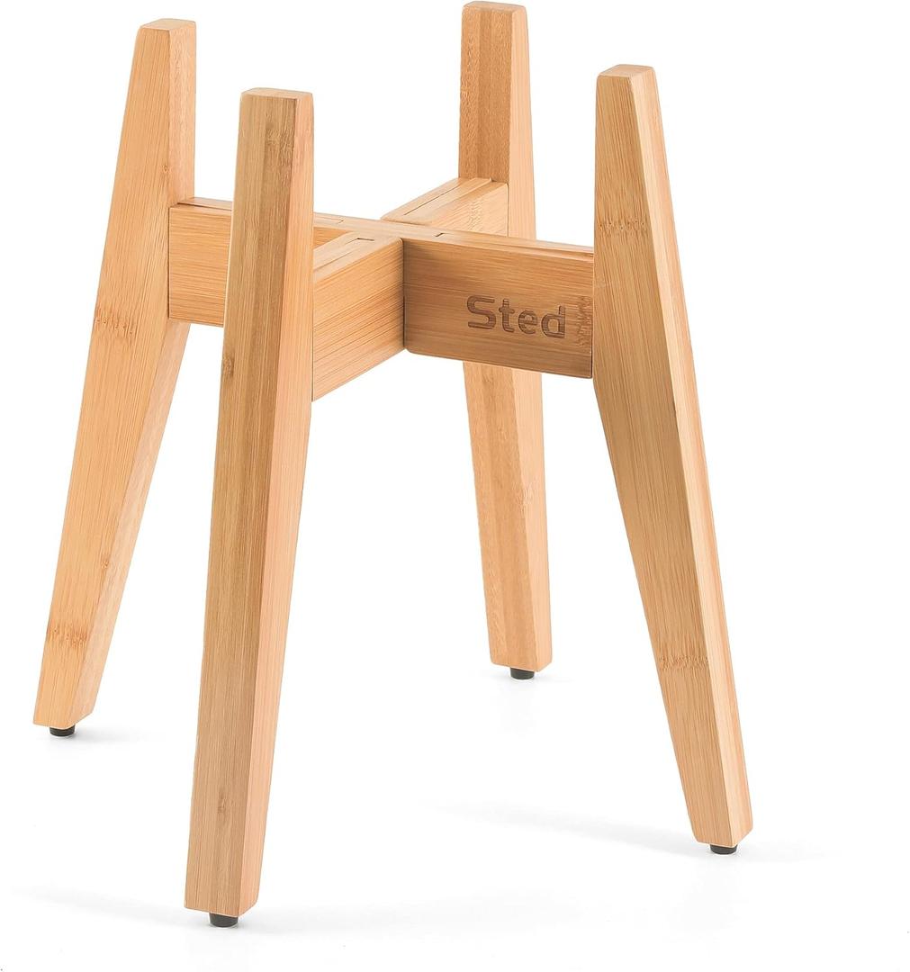 Sted Elevated Dog Bowl Stand - 100% Bamboo, Adjustable Width 7.5-11 Inches, 13" Tall, Single Raised Dog Food and Water Bowl Stand