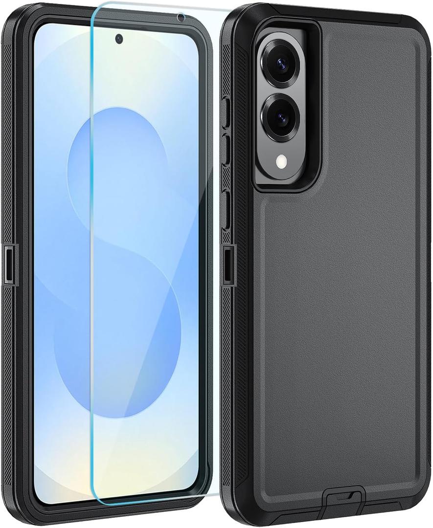 for Samsung S25 Edge Case with HD Tempered Glass Screen Protector, for Galaxy S25 Edge Heavy Duty Phone Case (Black)