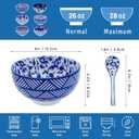 Japanese Ceramic Bowls Set of 6, 28 Oz Large Asian Porcalain Ramen Soup Salad Cereal Noodle Bowl with 6 Spoons, Deep Bowl for Kitchen Decor and Housewarming Gift, Dishwasher & Microwave Safe