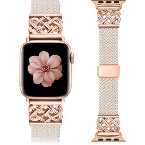 TOYOUTHS Braided Magnetic Band Compatible with Apple Watch Bands 38/40/41/42/44/45/46/49mm Women Men, Dressy Celtic Metal Stretchy Elastic Strap for iWatch Series 11 10 9 8 7 6 5 4 SE/Ultra 3 2 1 (Starlight/Rose Gold)