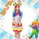 6 Pcs Clown Costume Set Women Circus Dress Rainbow Clown Wig Headband Nose Shorts Gloves for Halloween Cosplay (M)