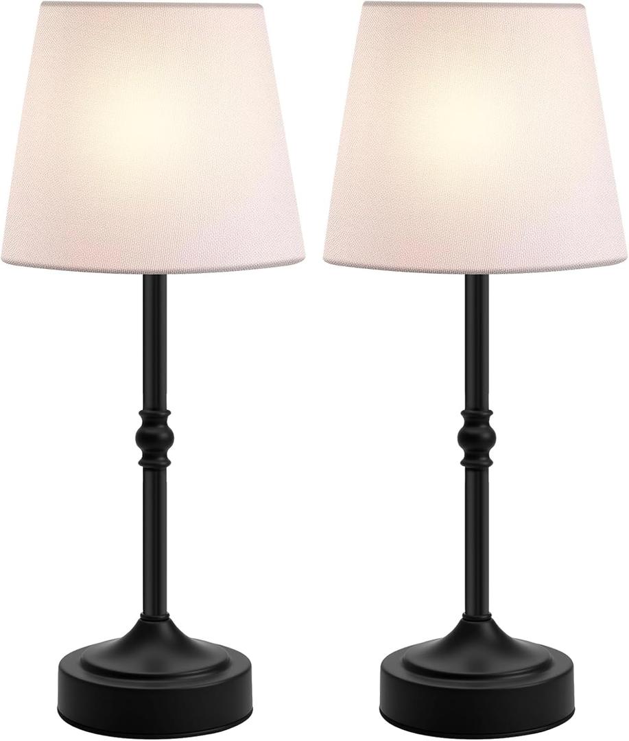 2 Pack Rechargeable Cordless Table Lamp, 5000mAh Battery Operated Lamps, Wireless 3-Level Dimmable Touch Lamp, Portable Night Bedside Brass Lamp, Desk Light for Patio Restaurant Dinnin (Black)