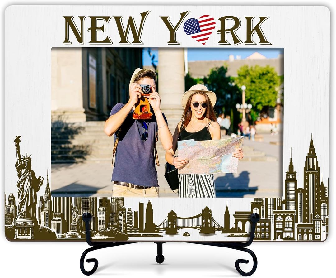 New York Gifts Picture Frame, New York Tourist Attractions Photo Frame With Stand, Wedding Anniversary Vacation Gifts For Friend Family Couple, Picture Frame Tabletop Decor - Fits 4x6 Inches Photo07
