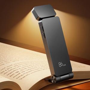 86lux Book Light, Rechargeable Clip-On LED Reading Light for Bed & Night Use - 3 Color Temperatures with Stepless Dimming, Ultralight Bookmark Design for Kids, Book Lovers, Grey