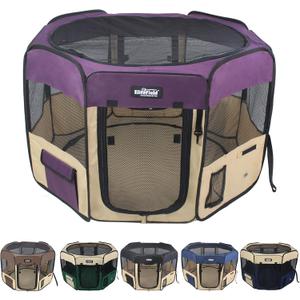 EliteField 2-Door Soft Pet Playpen, Exercise Pen, Multiple Sizes and Colors Available for Dogs, Cats and Other Pets (62" x 62" x 36"H, Purple+Beige)