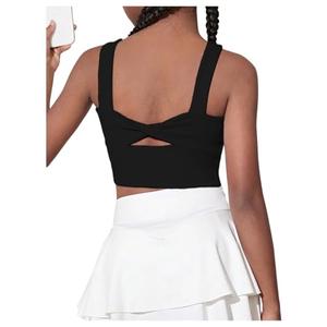 WDIRARA Girl's Twist Back Sports Bras Backless Tank Top Workout Sports Shirts for Gym Black Plain, 8Y