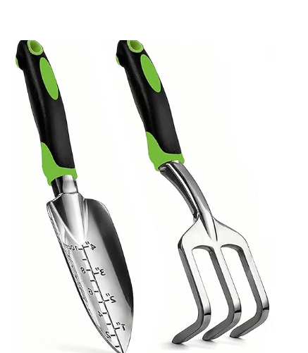 Gardening Hand Tool Set 2 Pack - MDSXO Heavy Duty Gardening Kit with Non-Slip Soft Ergonomic Handle, Great Garden Gift for Women Men[Stainless Steel]