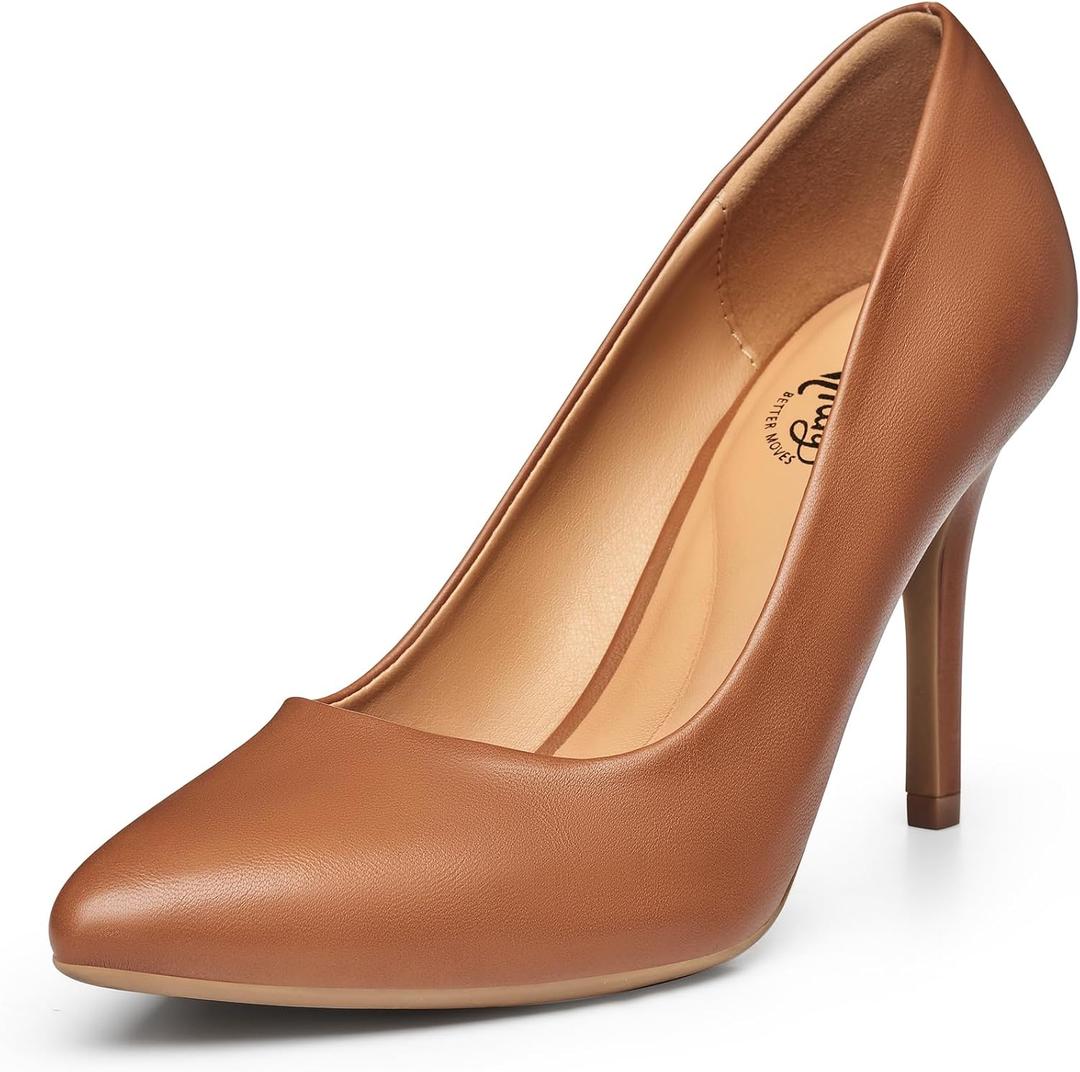 Trary Womens Slingback Pumps, Black Heels Gold Heels Nude Pink Red Heels, Pointed Toe High Heels for Women Sexy Stiletto Heels Buckle Ankle Strap Closed Toe Pumps Office Party Prom Dress Shoes (7.5, New Pu Brown)