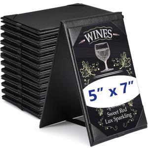 Gerrii Leatherette Table Tents Black PU Leather Menu Covers Bulk Double Sided Frame Sign Holders 2 Side Drink Dessert Menu Folders for Restaurant Coffee Cafe Bar Wedding Supplies(12 Pack,5 x 7 Inch)