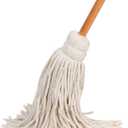 Large Wet Deck Cotton Mop with Solid Wood Handle (11 Oz, White)