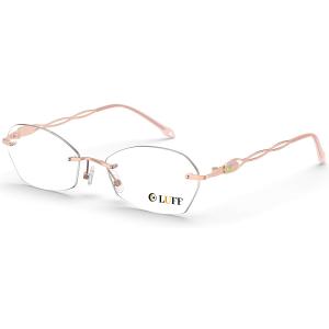 LUFF Rimless Reading Glasses for Women | Blue Light Computer Readers | Lightweight 16g Metal Frame | Eye Strain Relief (2.0x, Pink)