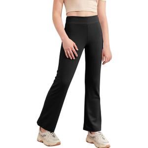 Haloumoning Girls Flare Leggings Kids Casual High Waisted Stretchy Wide Leg Pants Bell Bottoms 5-14 Years, 130