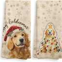 Christmas Golden Retriever Kitchen Towels Set of 2, Golden Retriever Ornament Gifts, Christmas Dog Gifts, Vintage Xmas Snowflake Dog Light Hand Tea Towels for Bathroom Kitchen, 1624 Inches