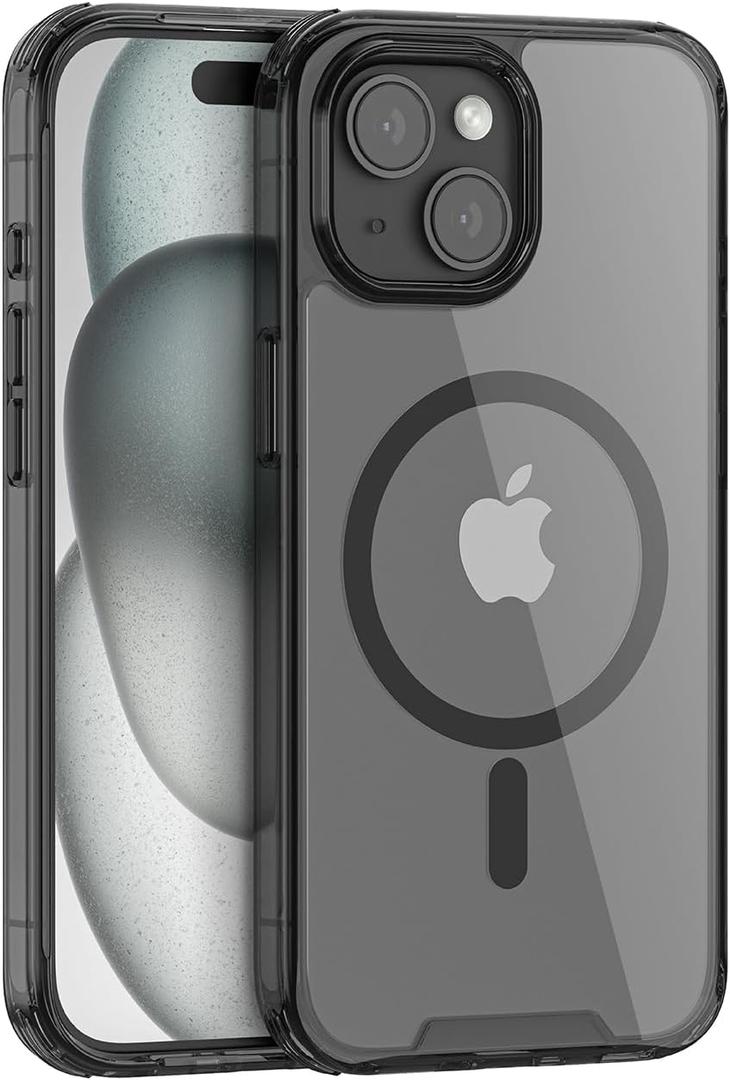 PULOKA for iPhone 15 Transparent Case, Compatible with MagSafe, Clear Protector Slim Cover, Magnetic Phone Case for iPhone 15 6.1 inch Black