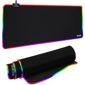 TIDALSOIL RGB Gaming Mouse Pad, 31.5 x 11.8 Inch Oversized Mouse Mat with 12 Light Modes, Non-Slip Rubber Base, Large Keyboard Pad for PC Gaming, Office, Black