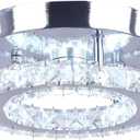 Modern Mini Led Chandelier Semi Flush Mount Crystal Lighting Ceiling Crystal Lamp for Bedrooms Dinning Rooms Hallway(Round White)