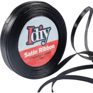2 x Black Satin Ribbon 1/4" x 50 Yards - Single-Faced No-Wire Ribbon for Mothers Day Decorations, Spring Garland, Gift Wrapping, Bows, Wedding Party Decor, Crafting Accessories, Baby Showers, Wreaths