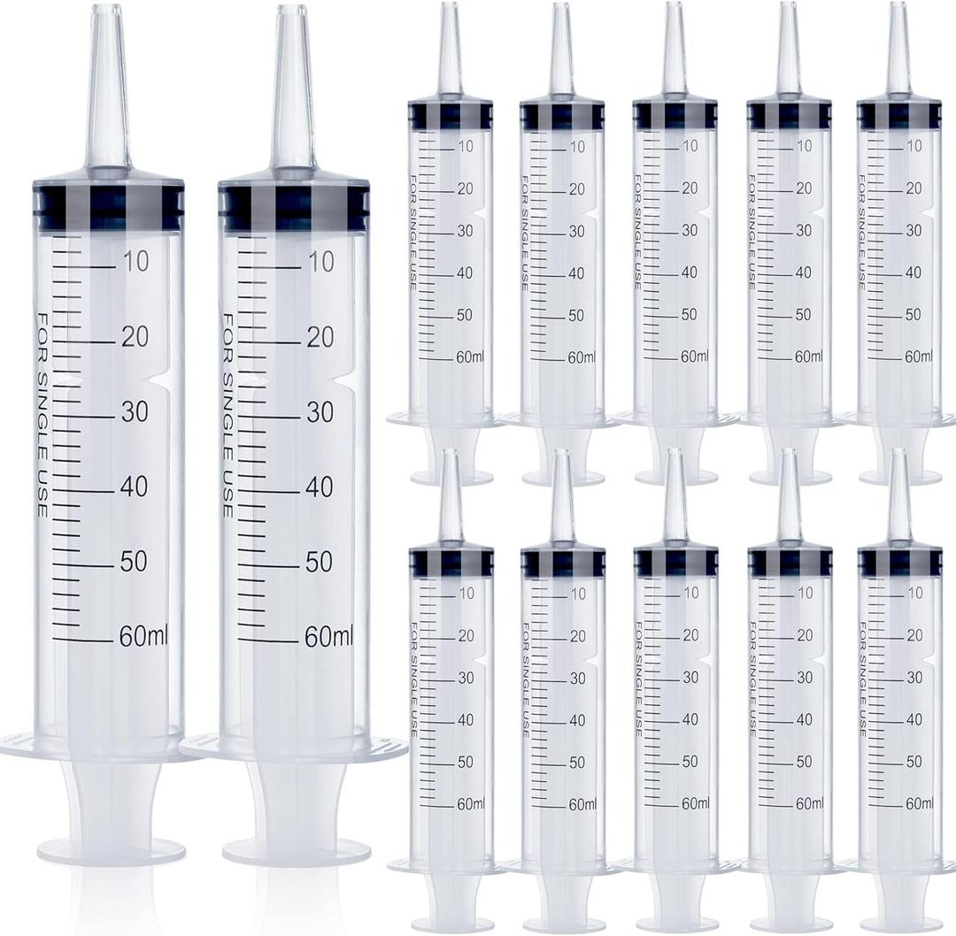 12Pack 60ml Syringe for Liquid - Large Plastic Syringes Without Needle for Jello Food Thick Liquids and Irrigation Water, Lip Gloss Filling, Feeding Dogs Meds, Measuring ( 12 Pack 60 ml / cc )