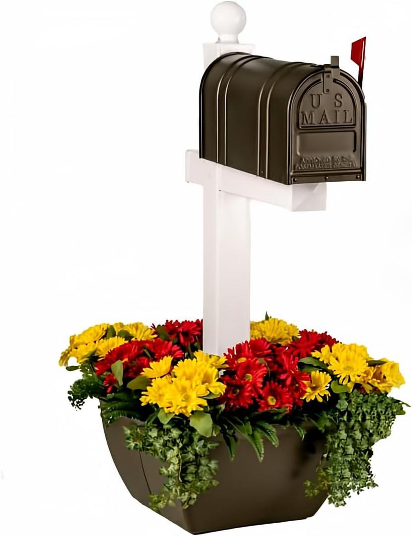 Mailbox Planter Box – Fits True 4x4 (3.5") & 6x6 (5.5") Posts, Wrap-Around Resin Planter, 24” 16 Gallon, Deep Earth Brown, Extra Large