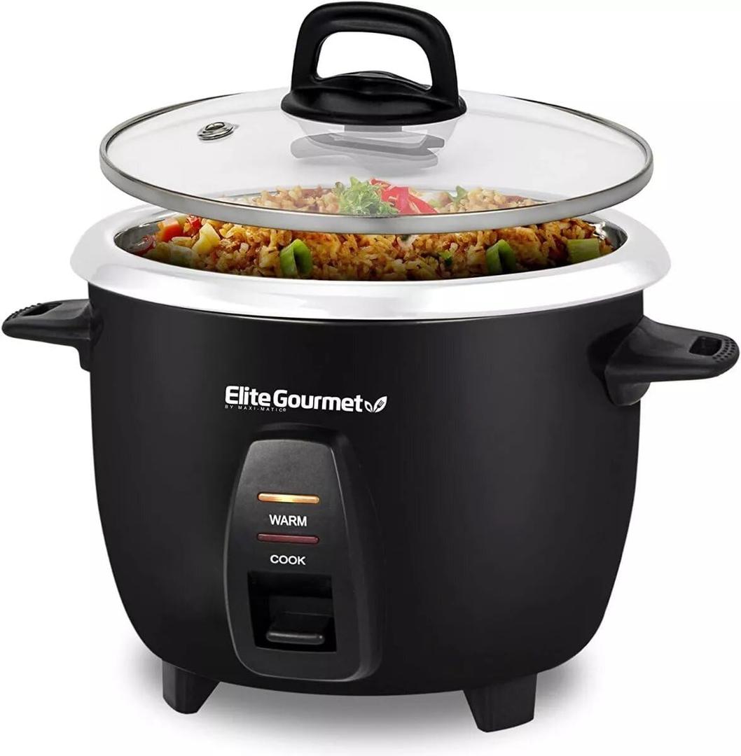 Elite Gourmet ERC2010B Electric Rice Cooker with Stainless Steel Inner Pot Makes Soups, Stews, Porridge's, Grains and Cereals, 10 Cups Cooked (5 Cups Uncooked), Black
