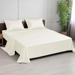 Linenwalas Premium 100% Viscose Derived from Bamboo Queen Sheet Set - Ultra Soft, Breathable & Cooling, Ideal for Hot Sleepers, 16" Deep Pocket, Hotel Luxury Bedding (Ivory)
