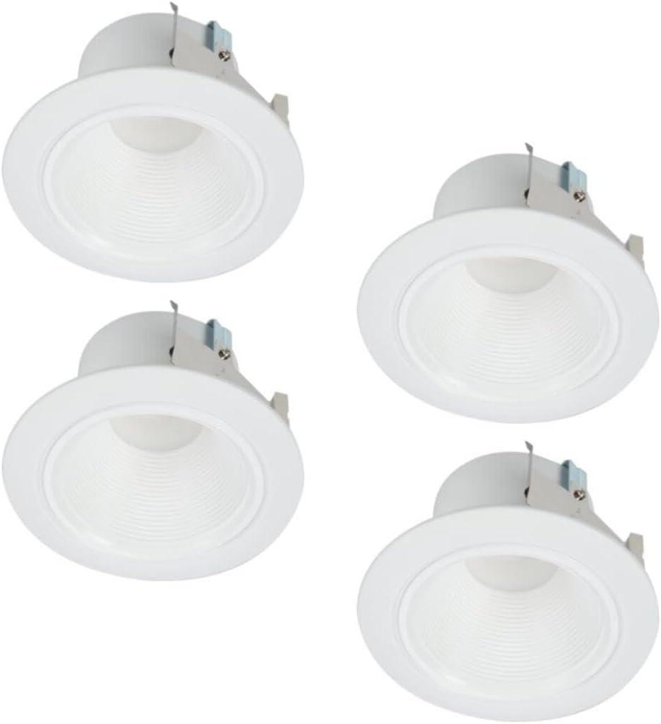 Halo 4 in. White Integrated LED Recessed Ceiling Light Retrofit Trim at 3000K Soft White Low Glare Deep Baffle (4-Pack) RLD4069301EWHR-4PK