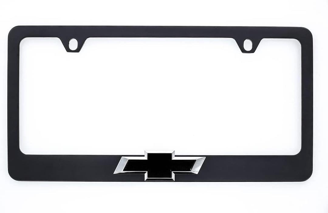 Chevy Chevrolet Metal Black License Plate Frame Tag Holder with 3D Bowtie Emblem