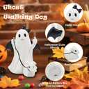 Ghost Walking Dog Statue Decor with LED, Halloween Spooky Ghost Dog Resin Figurine,Cute Light-Up Finger Ghost Decorations for Party, Home, Bedroom, Shelf, Table Centerpiece (Girl)